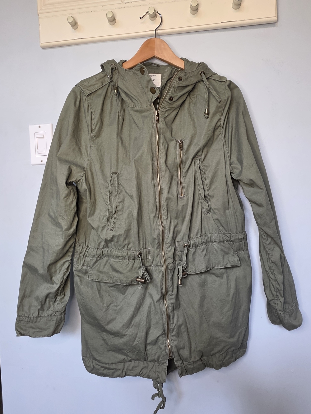 Iris Olive Utility Anorak Hooded Jacket Cotton Drawstring Military Boho L